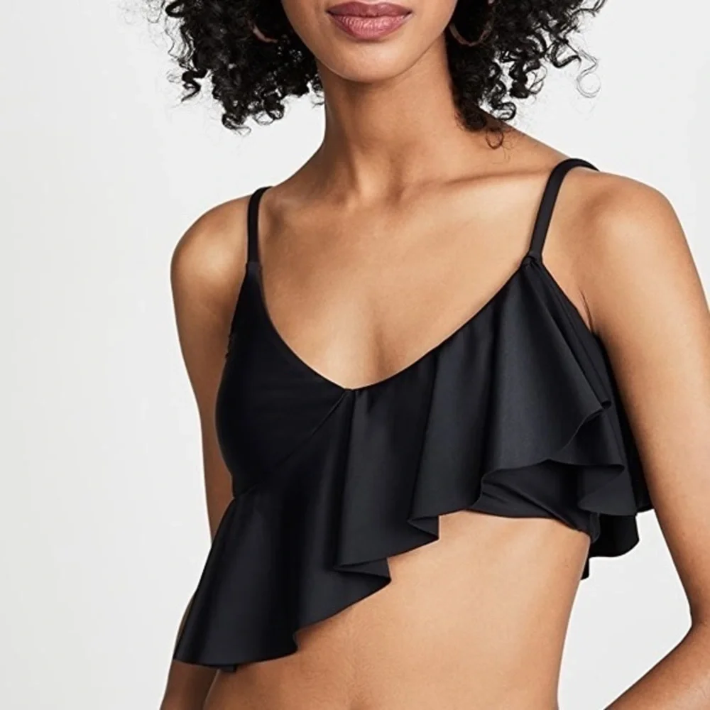 NWT PilyQ Midnight Carmen Ruffle Bikini Top